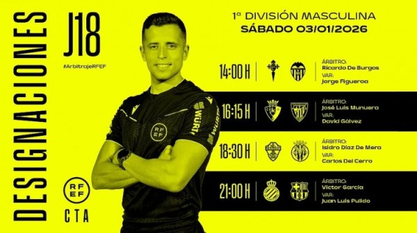 西甲第18轮部分裁判安排:维克托·加西亚司法巴萨客战西班经纪东谈主